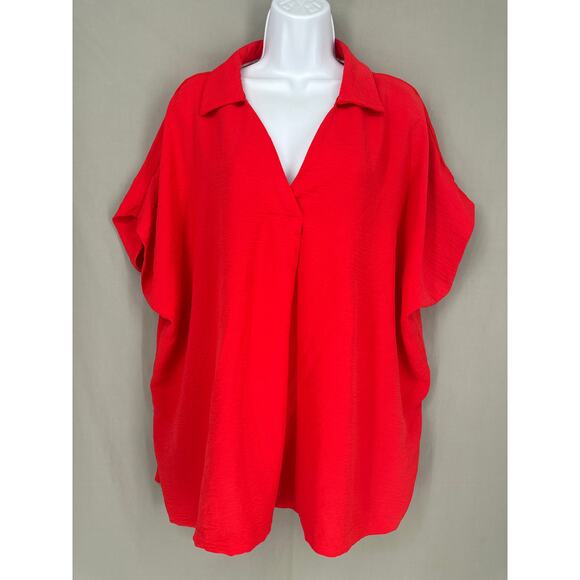 Umgee Tops - Umgee Top Womens Medium Red Flowy Oversized V Neck Comfortable Capsule